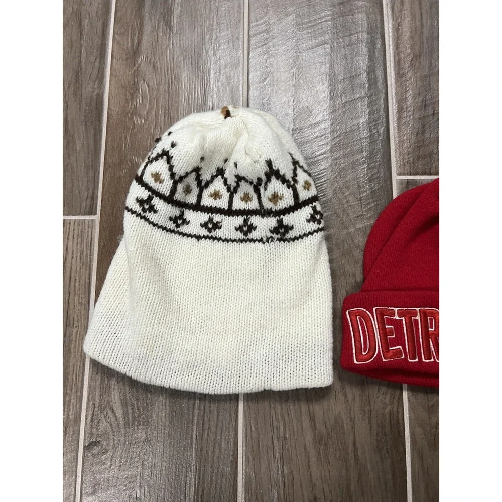 Lot of 3 Winter Hats Beanies Cotton Orange Beige Detroit